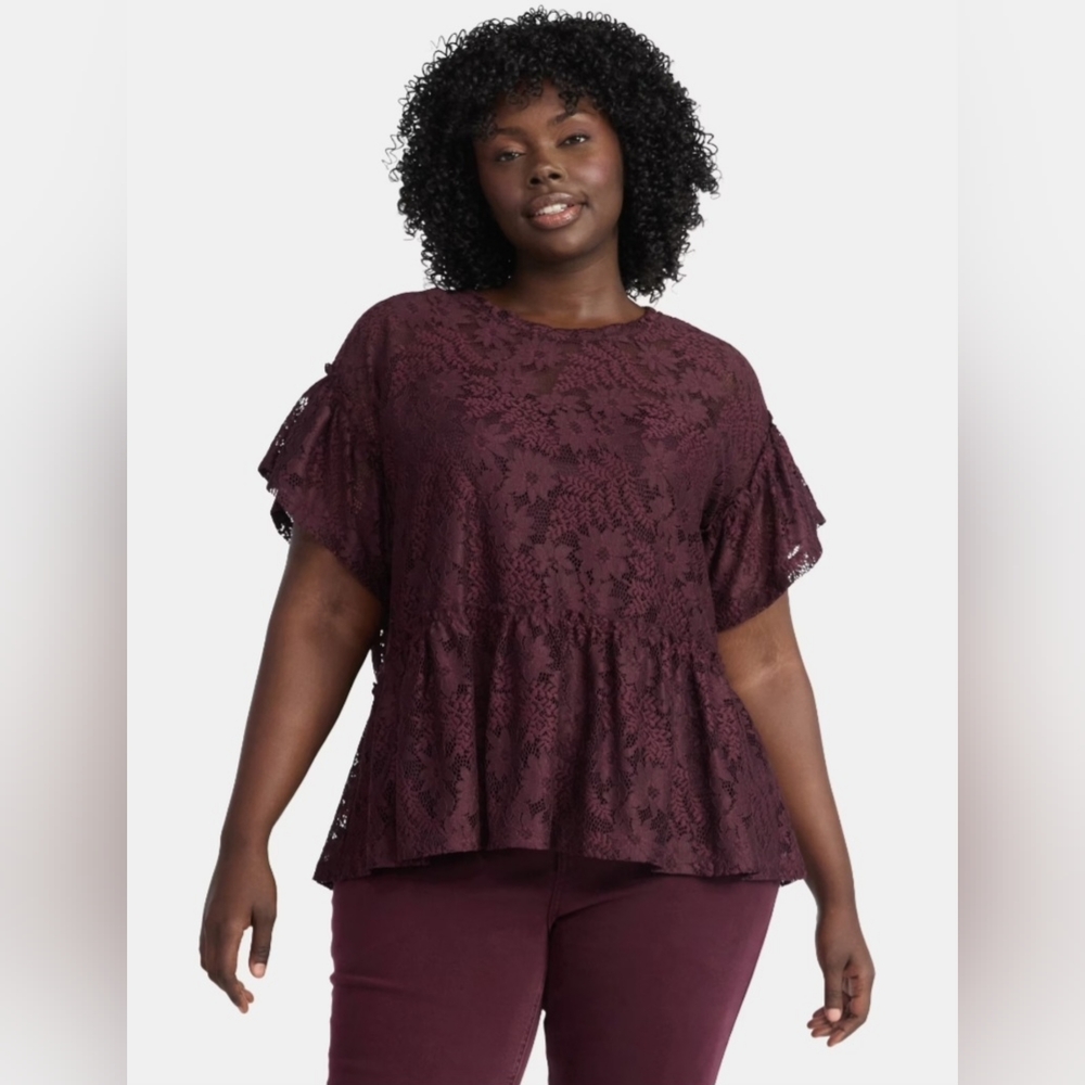 Women's Plus Lace Peplum Top By Terra & Sky